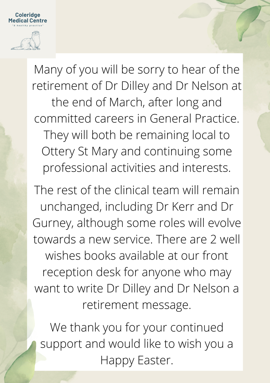 Dr Dilley and Dr Nelson retirement message